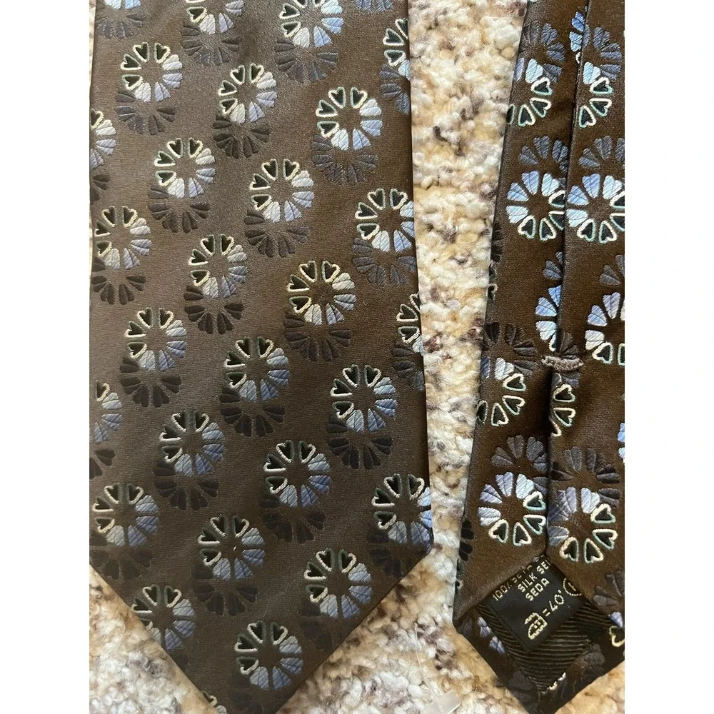 ERMENEGILDO ZEGNA New Brown Blue Floral Silk Neck Tie 3.5